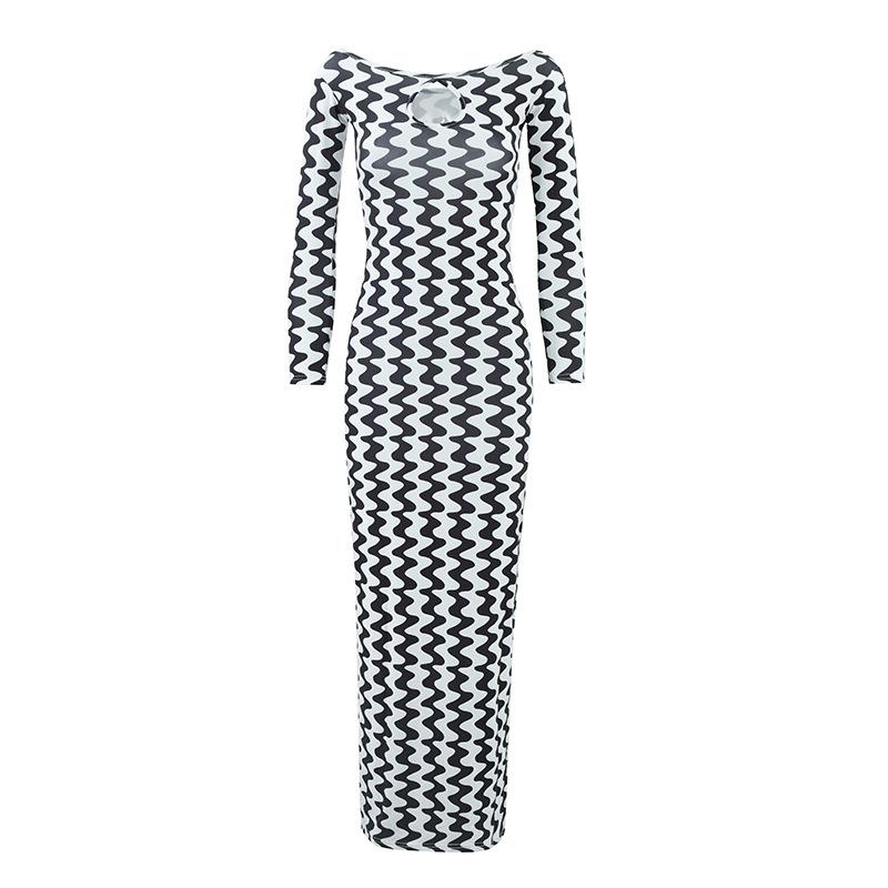 

Платье с муаровым принтом и длинными рукавами, с вырезом-линией, для женщин L чёрный