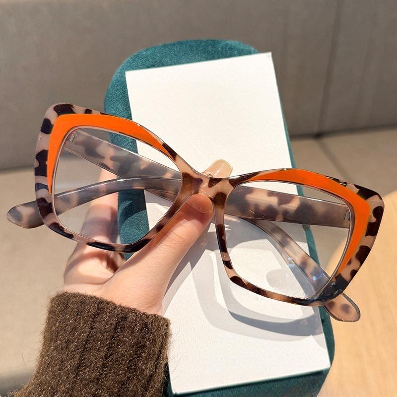 Fashion Cat Eye Large Frame Anti Blue Light Reading Glasses Men Women Retro Full Frame Color Blocked Decorative Presbyopia Eyeglasses