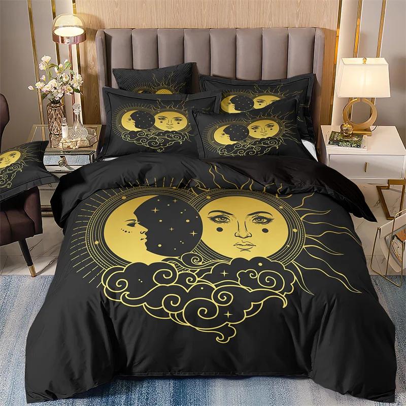 

Bedding Set With Duvet Cover And Pillowcases, Starry Sky Print, Sun And Moon, 2 People, 220x240, Luxury Galaxy Series, Winter EU single(135x200cm)