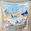 Guochao Chinese Landscape Painting Lotus Flower Versatile 100 Mulberry Silk Square Scarf Thin Shawl Women'S Silk Scarf Silk Scarf