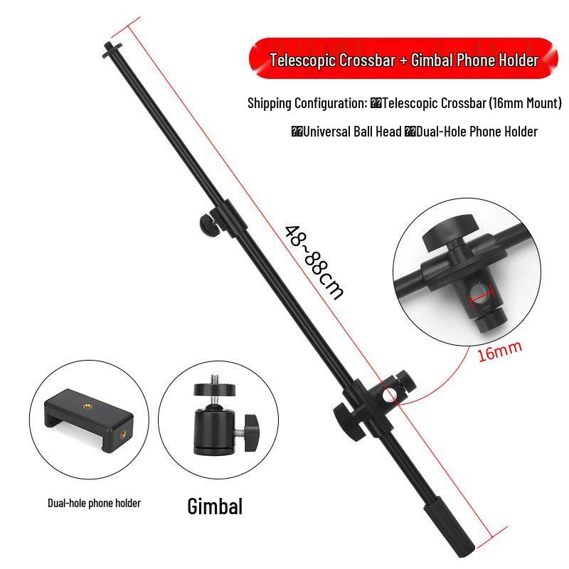 Telescopic Desktop Floor Stand with Adjustable Microphone & Phone Clip for Live Streaming