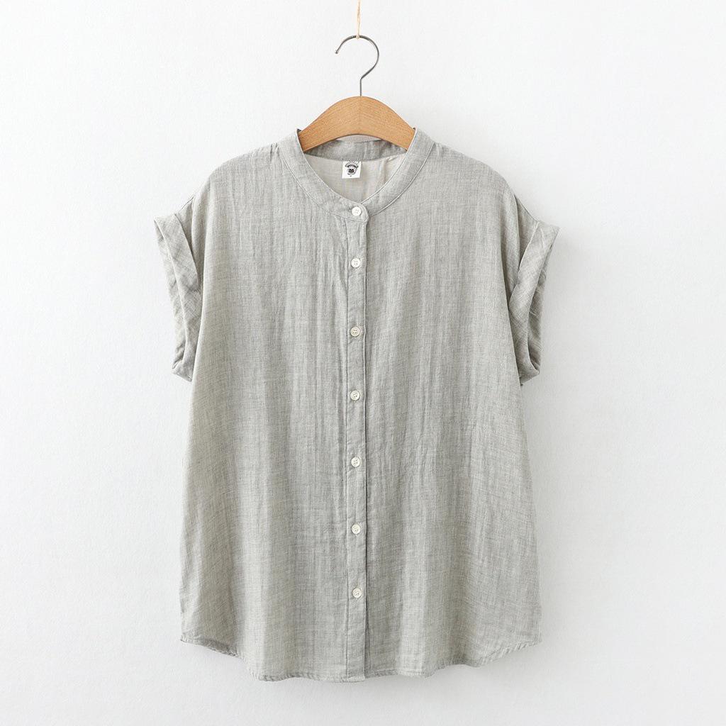 Japanese Minimalist Plaid Women's Sleeveless Stand Collar Shirt & Classic Short Sleeve Shirt