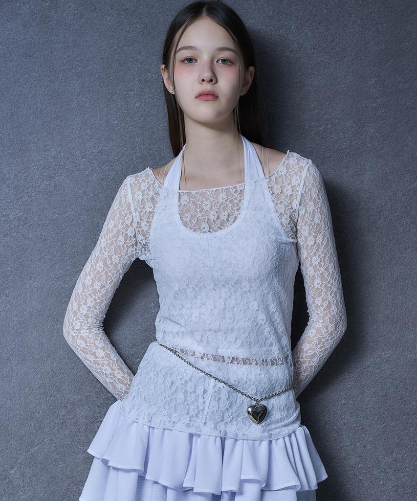 KOLEAT See-Through Wrinkle Lace Long Sleeve T-Shirt Inner [3 Colors] 619