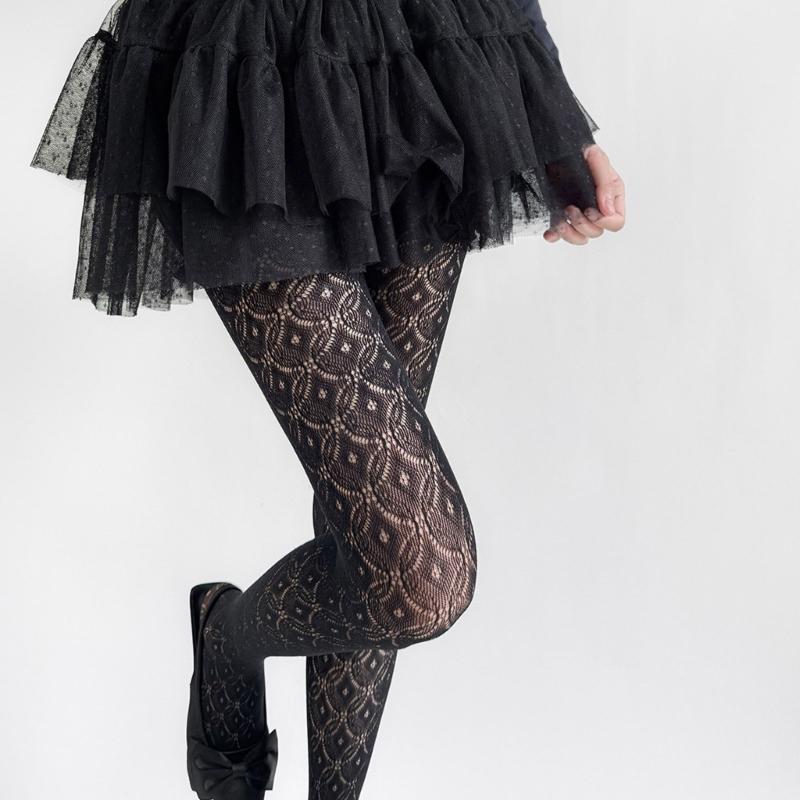 Womens Nylon Sheer Pantyhose Lace Detailing Slimming Pantyhose Solid Color Hollowout Geometric Pattern Stockings Hosiery