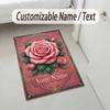 Roses Butterflies Theme Soft Crystal Velvet Rug Custom Name & Text Print Non Slip Floor Rug for Bedroom Living Room