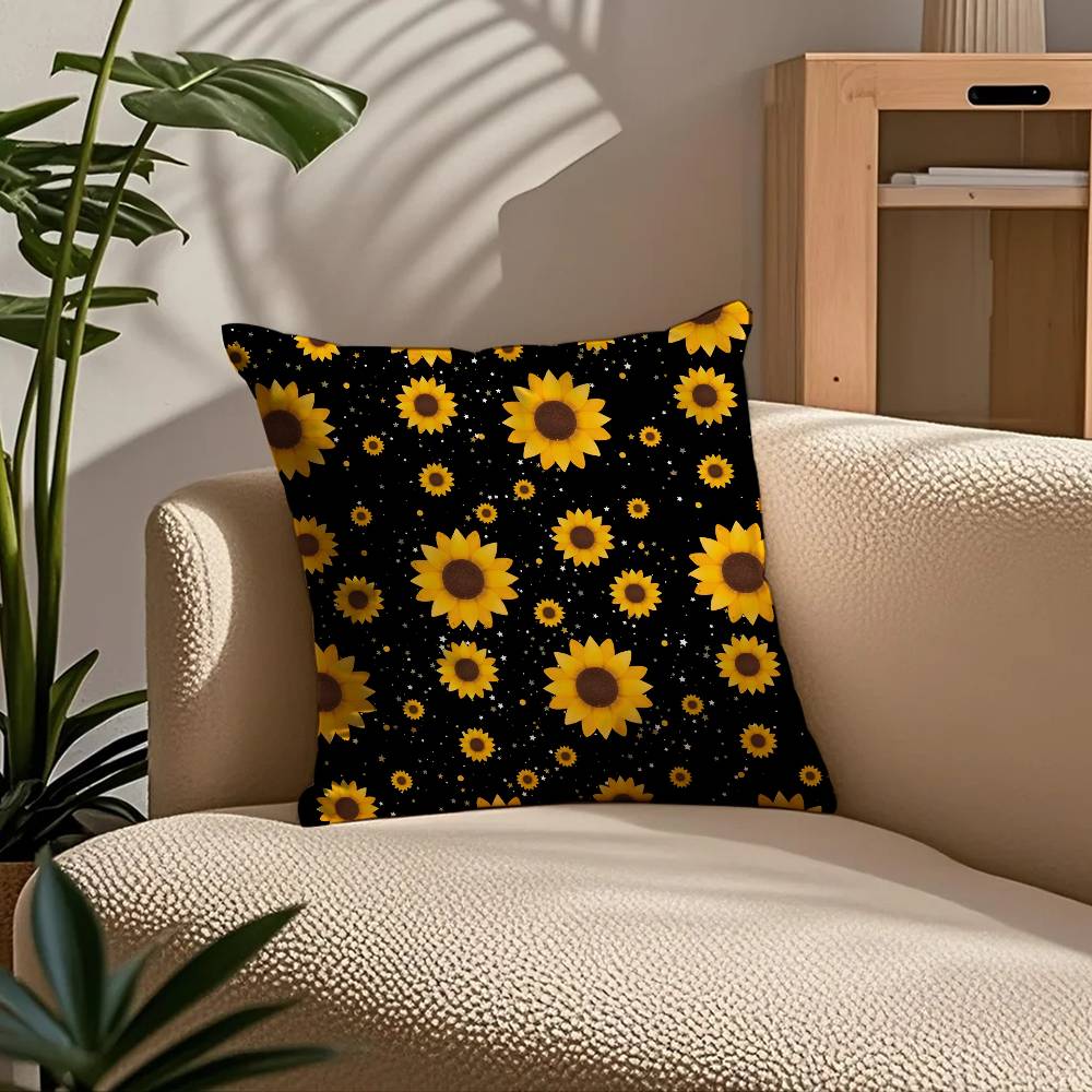 эстетика подсолнуха Наволочка Комфорт Диван-кровать Шёлковая элегантная Невидимая молния Индивидуальный Декоративная наволочка 40X40cm
