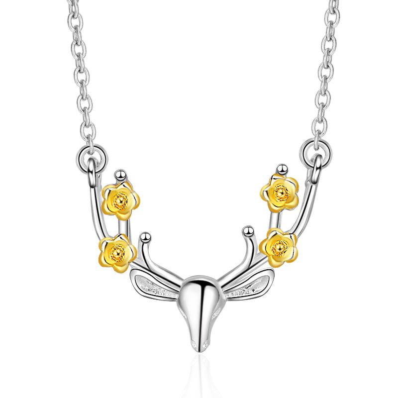 

Festive Silver Reindeer Antler Necklace for Women - Korean Mori Style Clavicle Chain