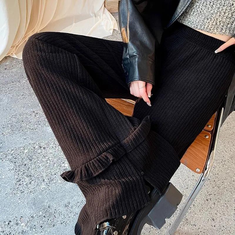 Kalhoty pro ženy nadměrné velikosti Zesílené Pružné Elastické S vysokým pasem Dlouhé kalhoty Jednobarevné Fleecové Ležérní Kalhoty se širokými nohavicemi