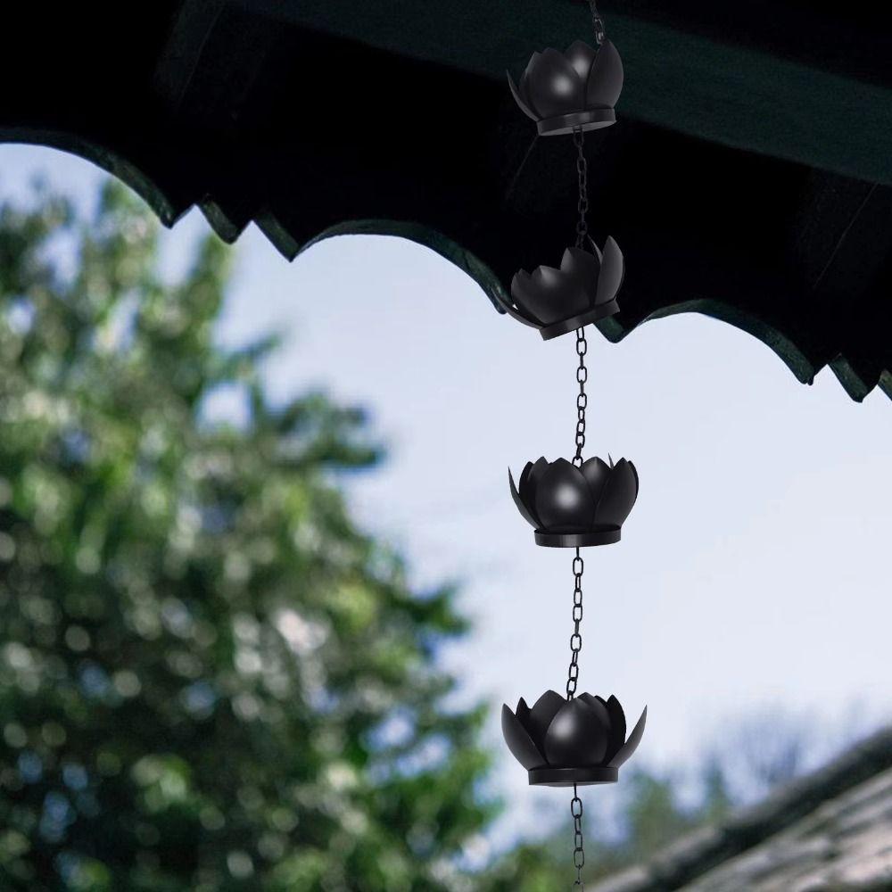 Adjustable Length Lotus Rain Catcher Anti-Rust Lotus Hanging Chime Lotus Rain Chain Garden Decor