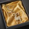 Golden Plated Key Ring Sparkling Rhinestone Goat Keychain for Men Zinc Alloy Accessory Women Decorative Keychain Car Keys Handbags Backpacks Purses