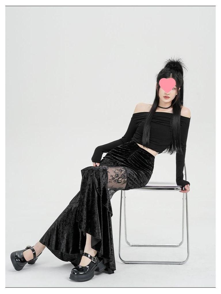 Elegant 2025 Black Velvet Mermaid Skirt for Women