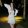 Pure desire sexy neck halter split three-point white bikini long-sleeved sunscreen shirt set