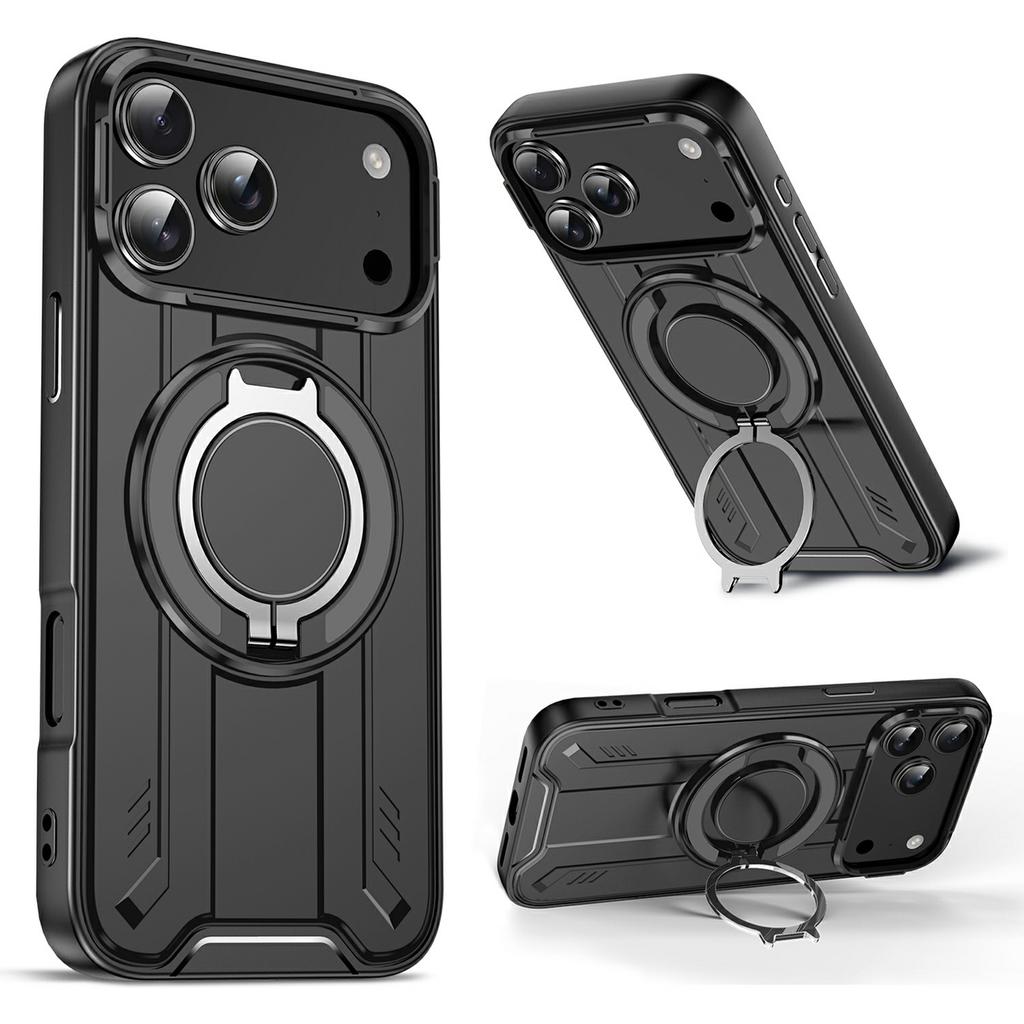 For iPhone 17 Pro Max Case Compatible with MagSafe Rotating Ring Kickstand PC + TPU Shockproof Phone Cover