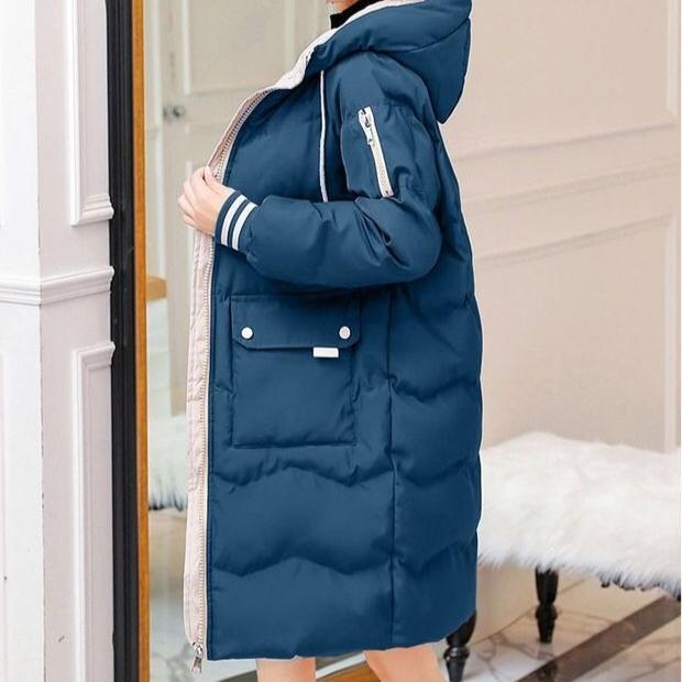Mittellange Daunenjacke für Damen Lockere Baumwollwattierte Jacke Winterbekleidung Warme Baumwollwattierte Jacke
