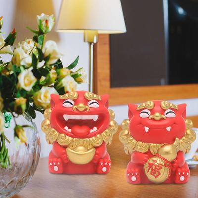 2 Pieces Mini Lion Statue Figurine Decorative Cute Miniature Tabletop Ornament for