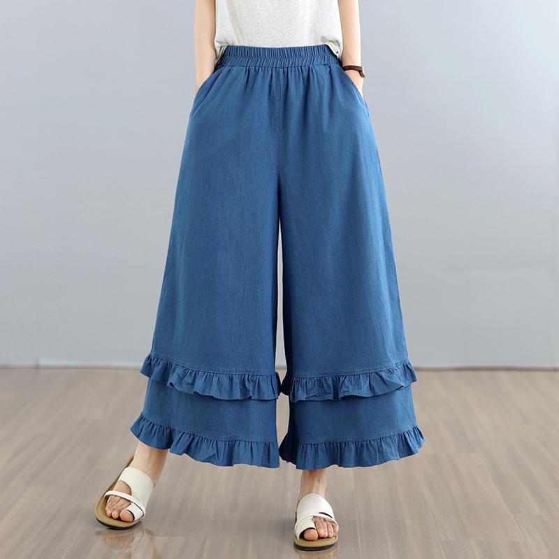 plus size Vintage high waist casual loose Women summer jeans denim wide leg Pants