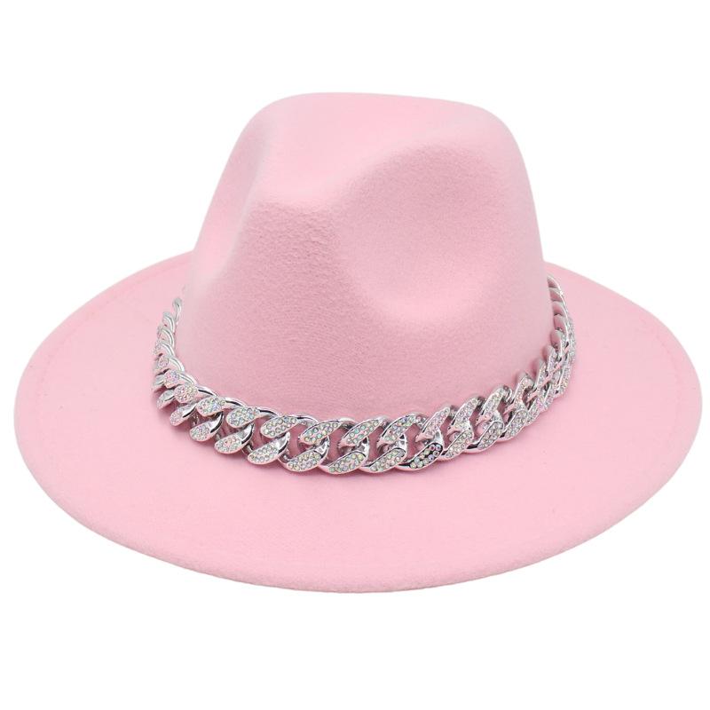 Bright Diamond Acrylic Chain Top Hat Jazz Hat Big Eaves Concave Photo Felt Hat