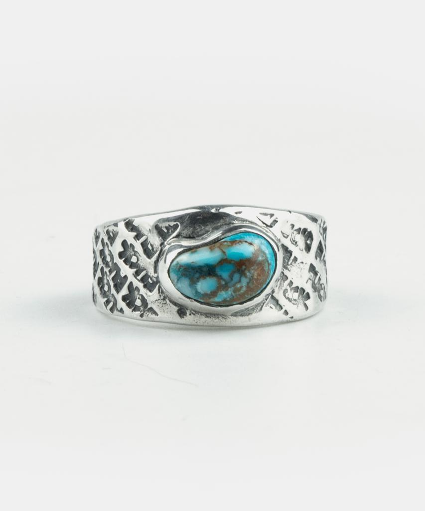 Sheen666 F Pattern Turquoise Silver Ring (B Type)