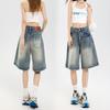 Street Casual Y2K Loose Wide-leg Denim Shorts Five-point Baggy Jeans Women's All-match Straight Summer Hot Shorts