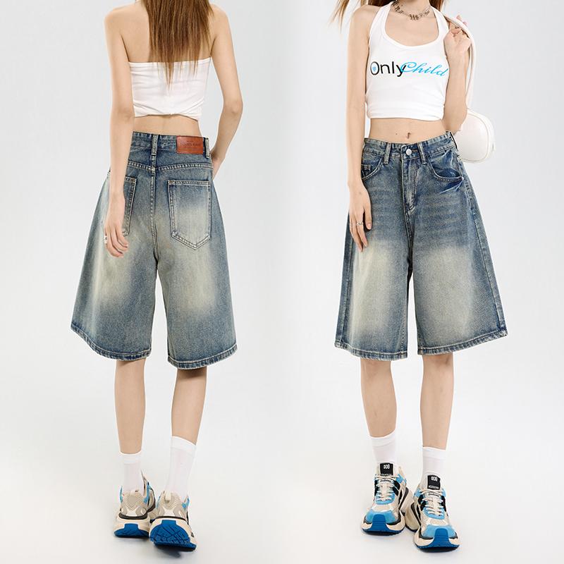 Street Casual Y2K Loose Wide-leg Denim Shorts Five-point Baggy Jeans Women's All-match Straight Summer Hot Shorts