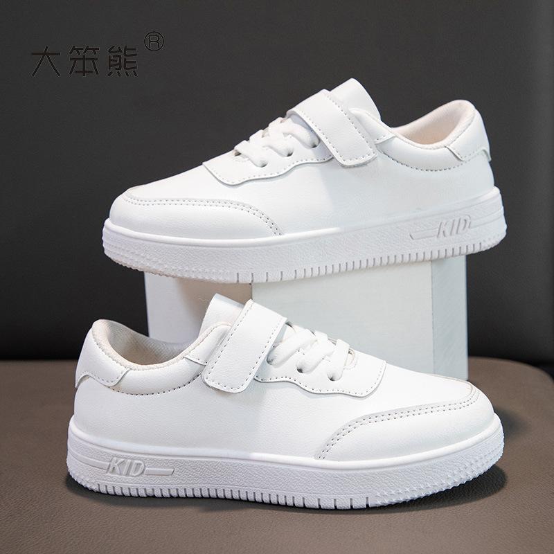 Children's and students' casual little white shoes New Four Seasons Boys and Girls Leather Mesh School Performance White Shoes Soft Sole
