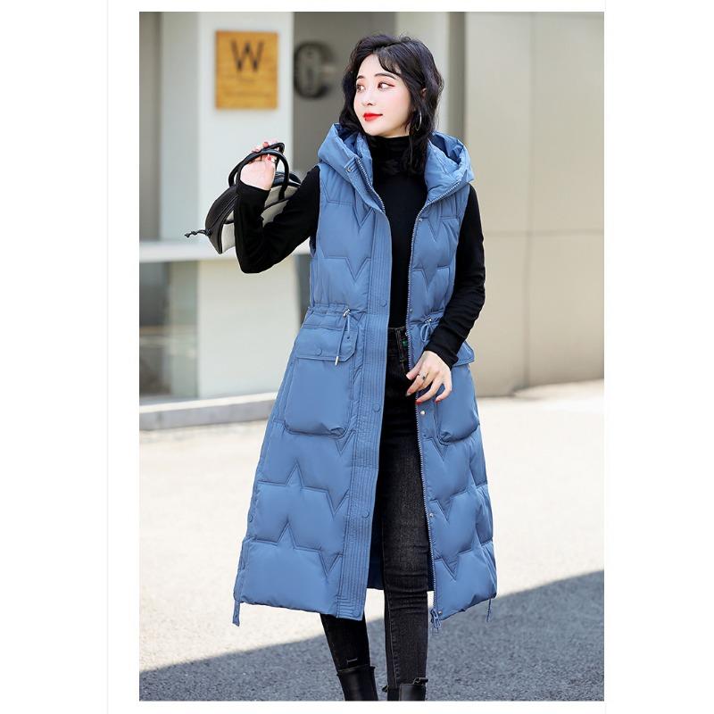 

Большой размер длинный выше колена пуховый жилет из хлопка утепленный жилет с капюшоном осенне-зимняя куртка без рукавов утепленный жилет для женщин XXL