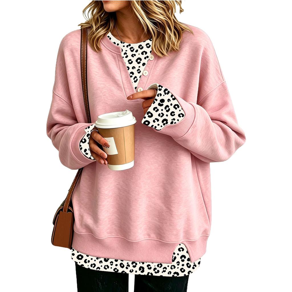 Women's Casual Printed Two-Piece Loose Fit Long Sleeve Sweatshirt Top
