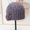 Three-dimensional flower knitted headgear women's autumn and winter face small warm windproof cold hat ear protector wool hat pullover hat