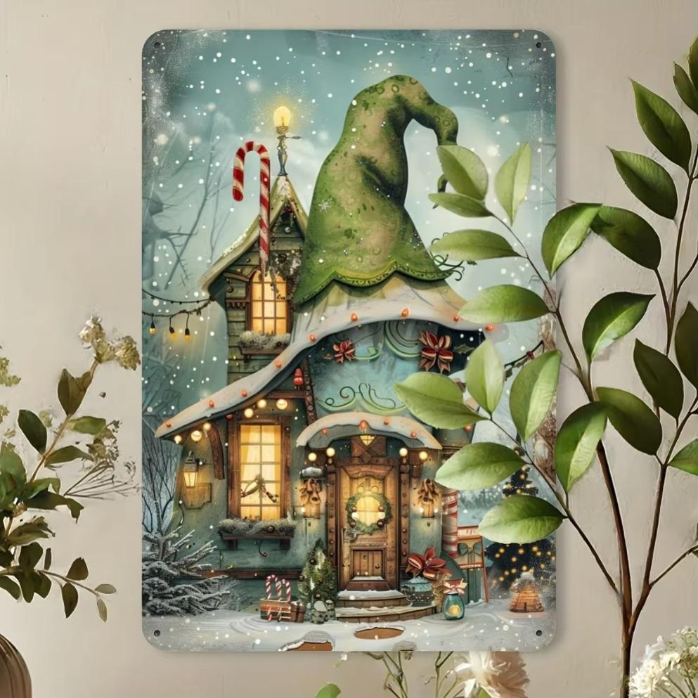 1PC Vintage Cottage Metal Tin Sign |2D Waterproof Indoor/Outdoor Wall Decor for Home,or Garage | Charming Christmas Accent Piece