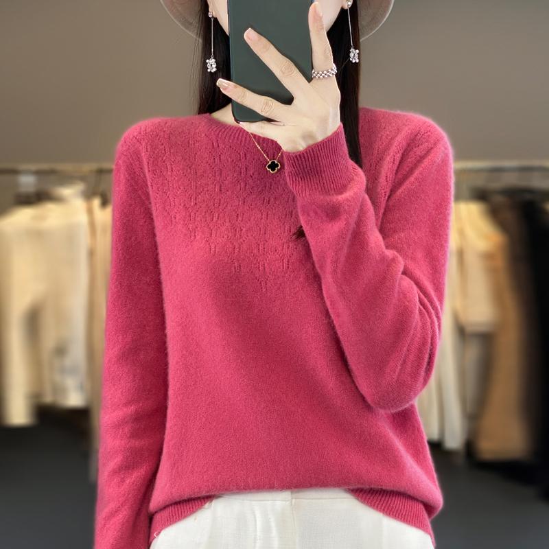 

Женский свитер 100% шерсть О-образный вырез трикотажный пуловер тонкий весна осень джемперы женские трикотажные топы XL розы красного