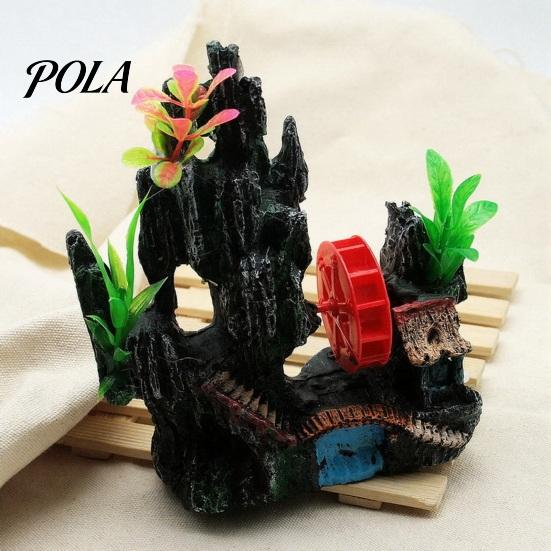 Moss Rock Aquarium Decor Spinning Waterwheel, Fish Tank Ornament, Mini Rockery Mountain Waterwheel Air Bubbler, Resin Ornament Aerating Action Hideout