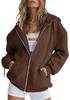 European and American Style Fleece-Lined Loose Fit Hooded Jacket with Zipper and Pockets