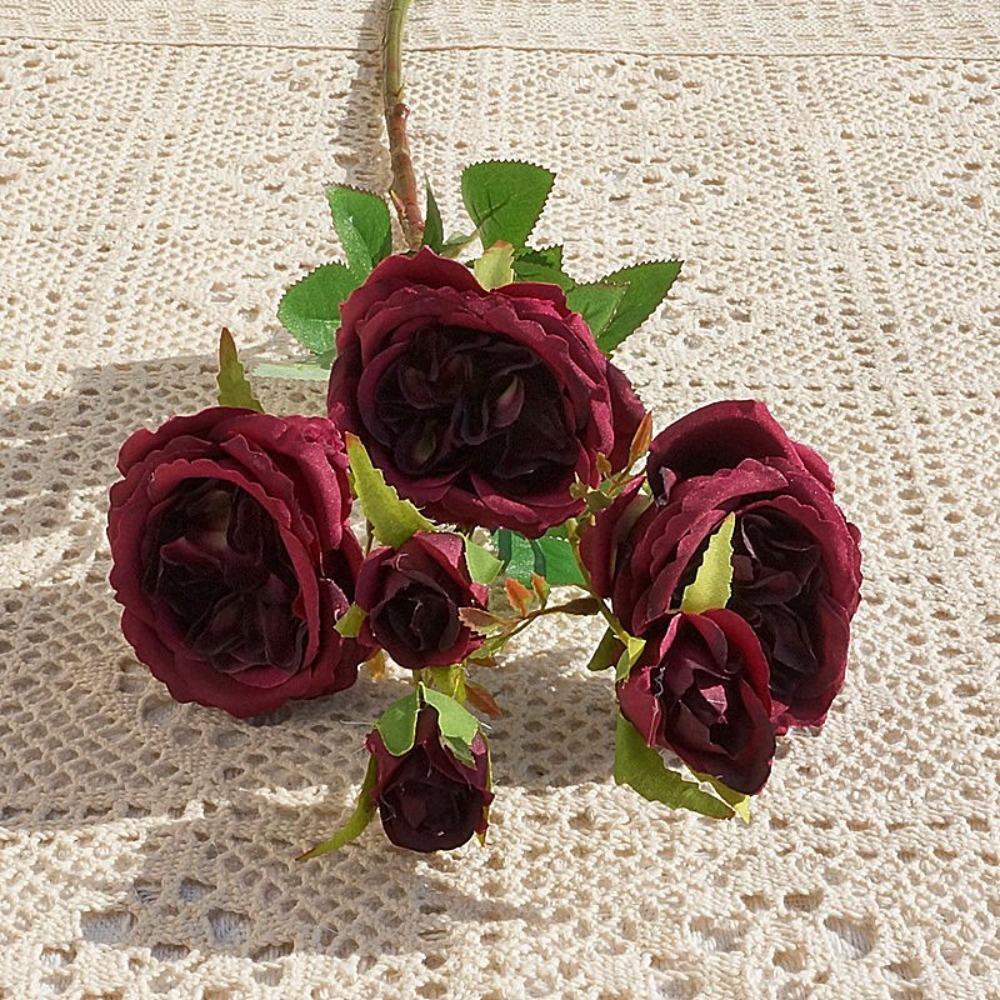 Plastic Silk Roses Flowers Realistic Fake Flowers Artificial Roses Bouquet  Valentine's Day Gift
