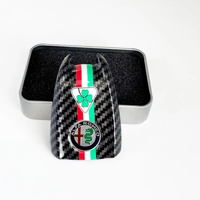 Car Logo Key Cover Replacement Key Case For Alfa Romeo Giulietta Giulia Mito Stelvio giulietta Tonale Carbon Fiber Style Valve Stems 1