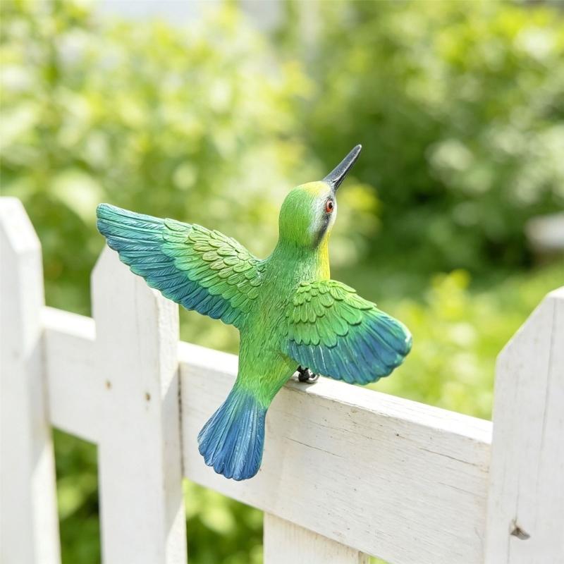 Hummingbird Planter Decoration, Resin Realistic Bird Figurine with Multicolored Design and Hook for Garden, Yard, and Plant Displays