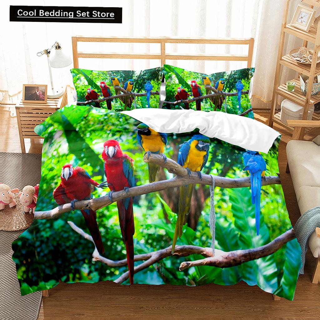 Red Rare Birds King Queen Duvet Cover Tropical Flying Animals Bedding Set Wildlife Quilt Cover 2/3Pcs Polyester Comforter Cover
