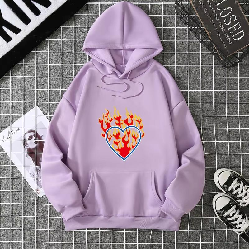 2025 Love Fire Graphic Print Hoodie Pure Cotton High Quality Loose Shoulder Hooded Sweater Trend New Fashion Sweatshirt CYXX291