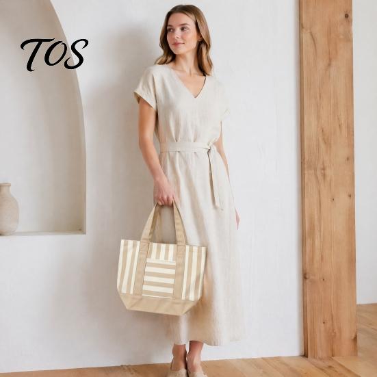 Multi-purpose Tote Bag Striped Canvas Bag, Stylish Reusable Grocery with Front Pocket, Shoulder for Shopping Picnic Commuting Large Capacity