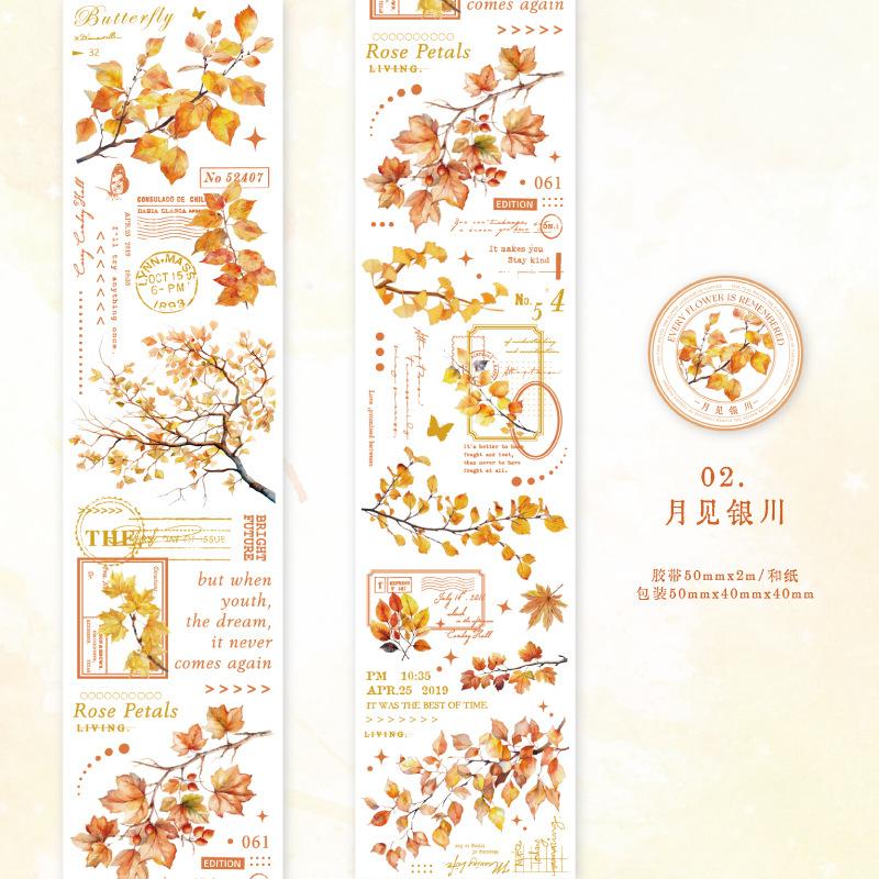 Herr. Papier, 200cm/Rolle, Washi Tape im Vintage-Zweig-und-Blatt-Design, Scrapbook-Album, Handyhülle, Tagebuch-Dekoration, Literarischer Sticker