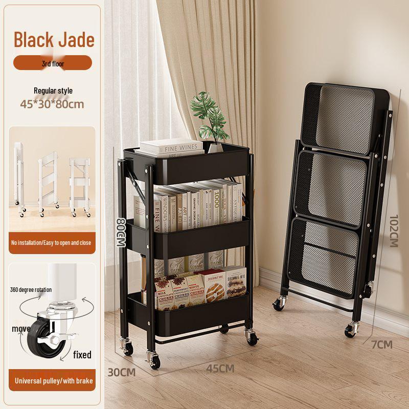 Foldable Hand-Pushed Storage Rack with Shelves for Snacks, Toys, and Kitchen Use