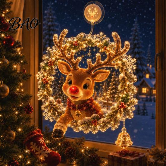 Christmas Tree Window Light Suction Cup Light, 7.8-Inch Double-Layer Warm LED Holiday Decor Battery Powered Hanging for Glass Windows, Doors Seasonal