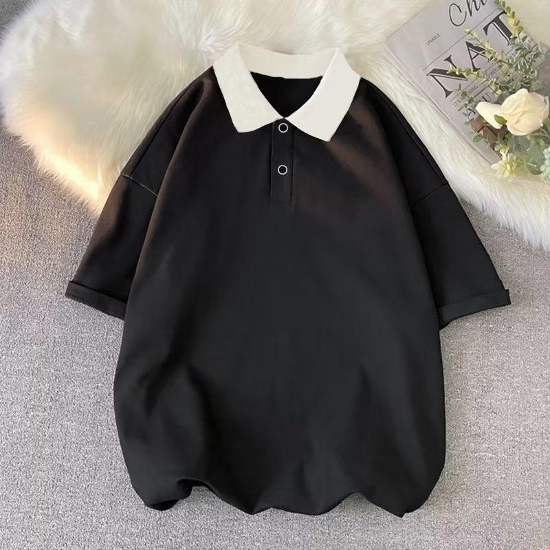 

Мужская универсальная рубашка-поло с коротким рукавом в гонконгском стиле - модная летняя футболка из плотной ткани M чёрный