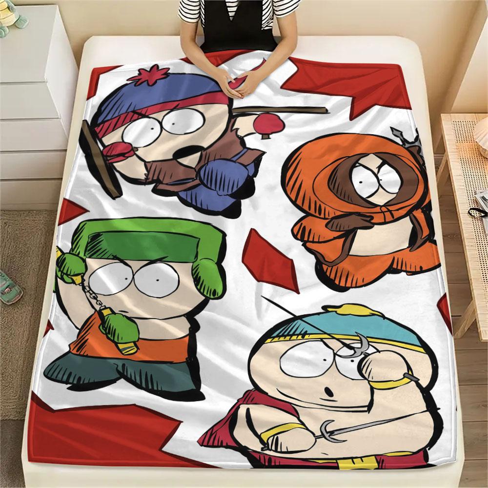 South Park Cartoon Printed Flannel Blanket, soft throw for bedroom sofa, washable, fan merchandise, great gift.