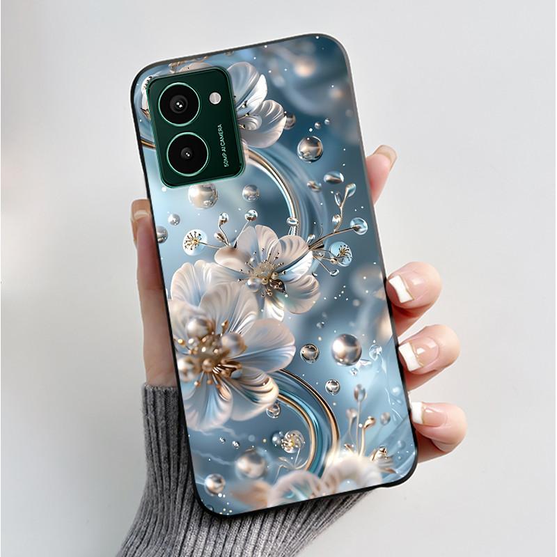 Custodia per Telefono Stampata Per Nokia HMD Pulse PRO/HMD Pulse/HMD Pulse+ Cover Guscio Nero in Morbido Silicone Custodia Carina con Fiore Cartone Animato