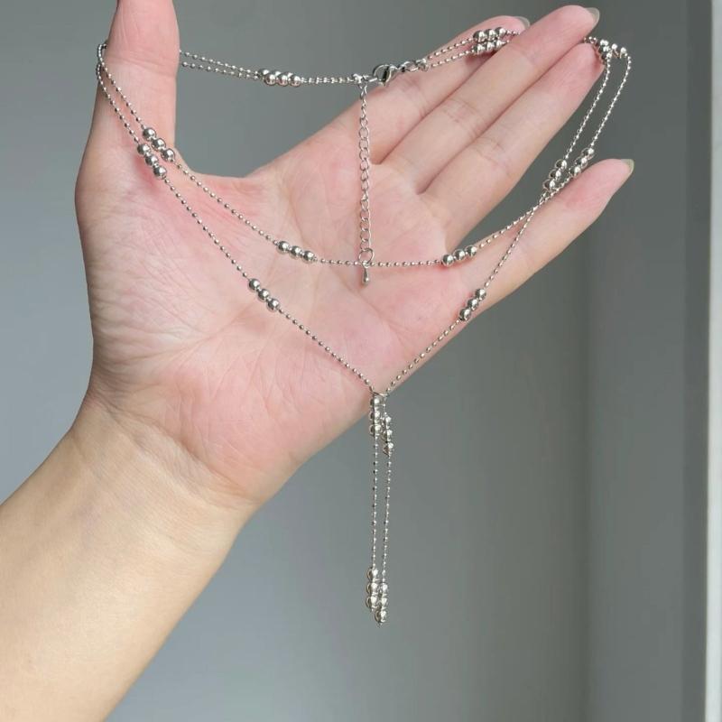 Layer Bead Tassels Necklace Delicate Chain Collarbone Jewelry Trendy Women