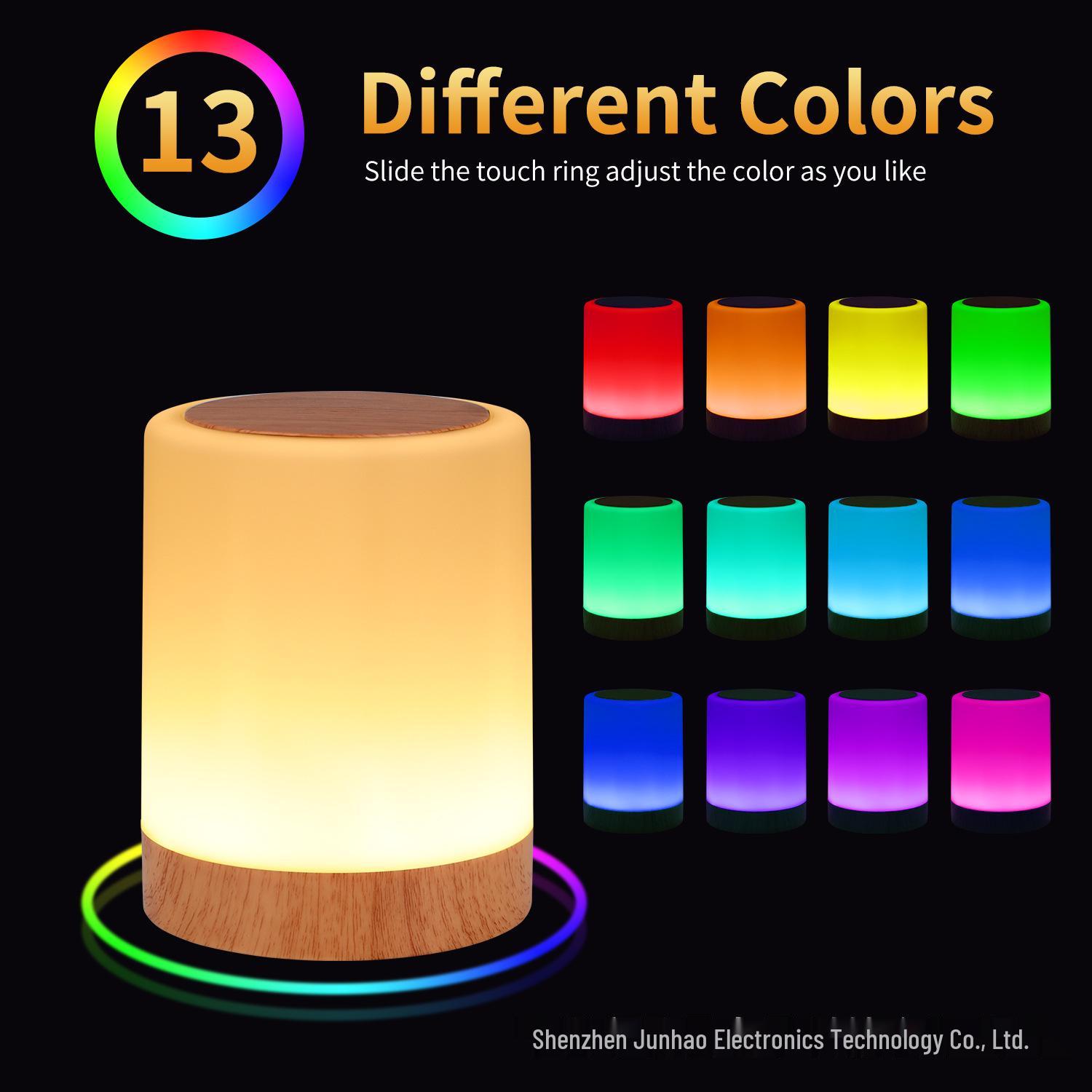 

Wood Grain Touch LED Night Light with Seven Colors for Bedside, Atmosphere, and Outdoor Use 3W