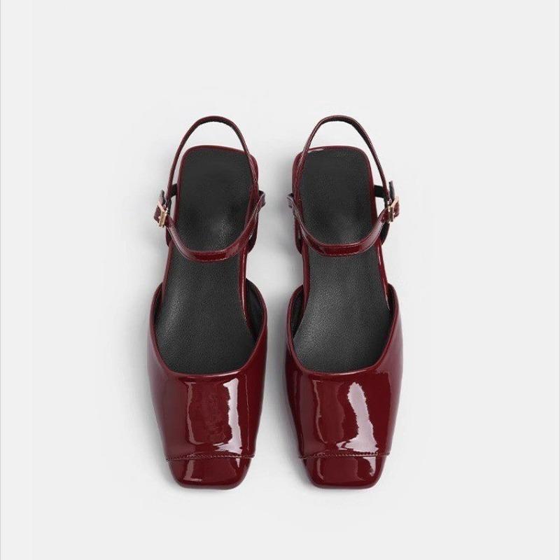 Fashion Square Toe Japanned Leather Mary Janes Shoes Woman Designer Slingback Summer Shoes Patchwork Leather Flats Women Work Shoes