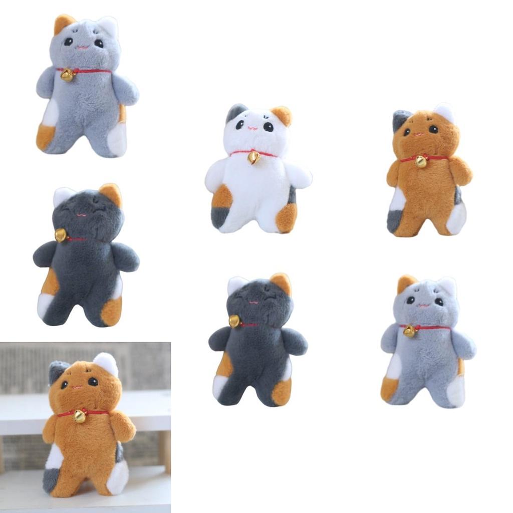 Cute Plush Cat Bell Pendant Toy With Keychain White/grey/brown