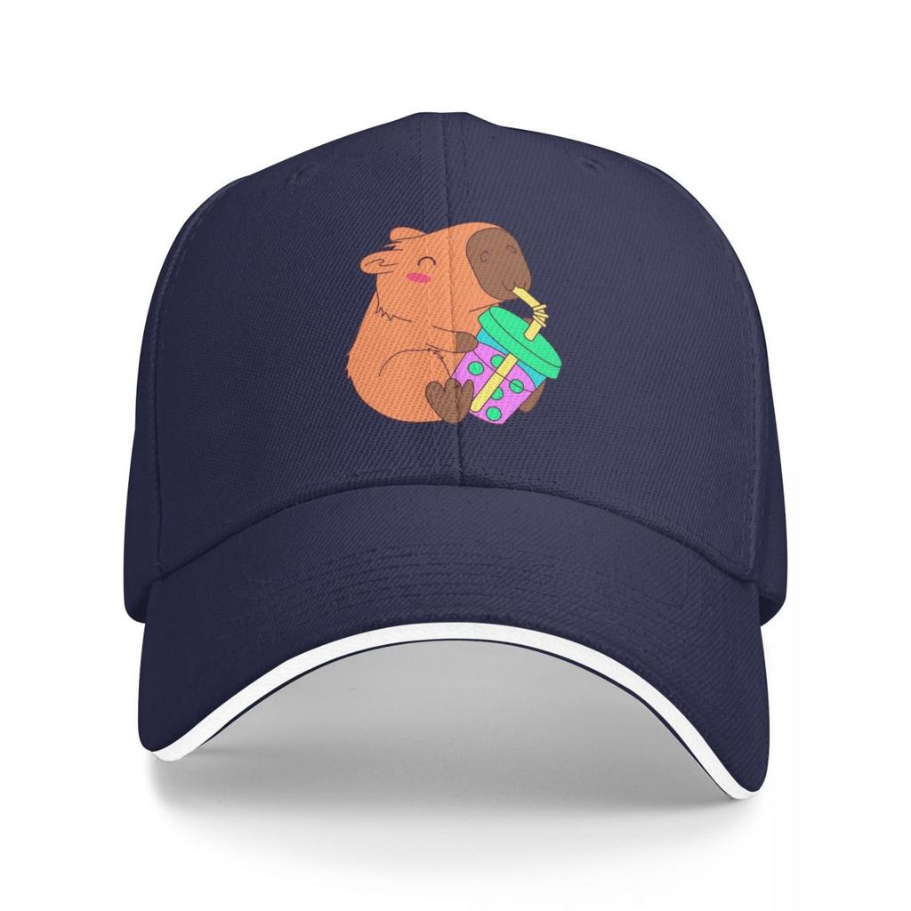 Unisex Baseball Hats Cute Capybara Loves Bubble Tea Thermal Outdoor Streetwear Sports Baseball Caps Hip Hop Cap Casquette Hats