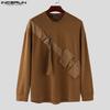 Autumn Spring Men Round Neck Long Sleeve Patchwork Casual Pullover Tops